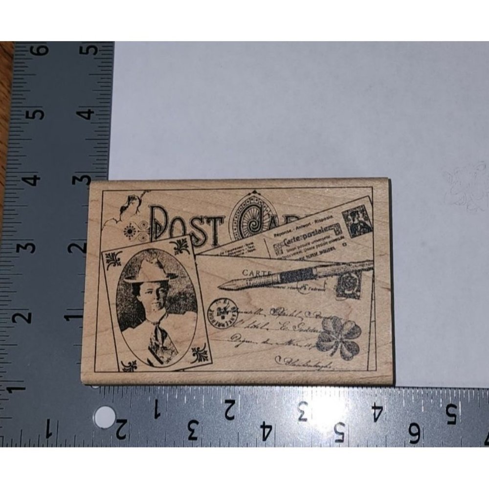 Inkadinkado Post Card Rubber Stamp Tin Can Mail D904 Wood #AT59 Scrapbook Art